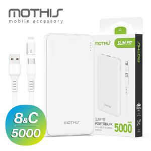 모디스 슬림핏 5000mAh 보조배터리(C타입 케이블+8핀 젠더/삼성 아이폰 갤럭시 핸드폰 휴대용 충전 슬림 미니 보조밧데리)