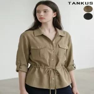 카라 허리 셔링 롤업 사파리 셔츠