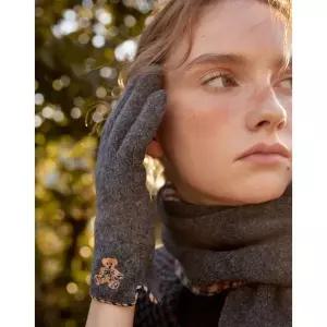 DAKS WOMENS ACCESSORIES 여성장갑그레이 울 닥스베어 자수 스마트폰터치 장갑 DCGV5F902G2 532451