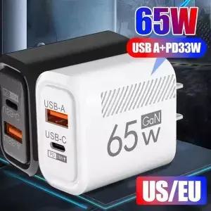 65W GaN 빠른 충전 USB 유형 C 충전기 미국 EU 플러그 PD 3.0 용 전화 어댑터 여행용 벽 삼성