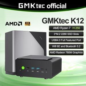 GMKtec K12 미니 PC AMD 라이젠 7H 255 듀얼 DDR5 5600MT/s 3개 SSD PCIe4.0 WiFi 6 BT 5.2 2.5G LAN OC