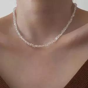 루즈루나 이아이 화이트 투명 크리스탈 비즈 초커 목걸이
