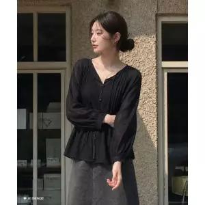 제너럴아이디어 GENERALIDEA 썸머 루즈핏 래글런 핀턱 블라우스 [BLACK] / GF2LBL514