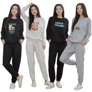 [제이큐]여성 베어 맨투맨 상하 밴딩 팬츠 트레이닝 츄리닝 세트