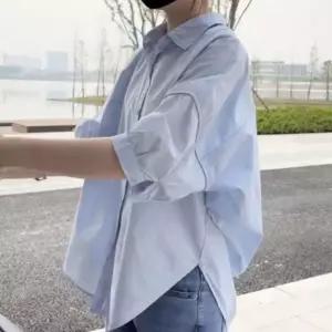 여성 남방 반팔 오버핏 루즈핏 여름 블라우스 언발 셔츠