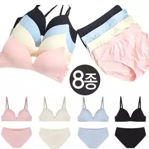 [보리보리/제이코튼]소프트 숨쉬는 노와이어 브라팬티 8종세트 저중심 풀컵 학생브라