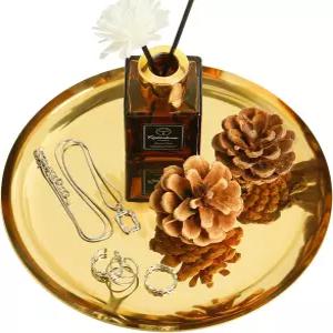 HAPPY SHOP 골드 트레이 7.87인치 스테인리스 스틸 황금 보석 접시 장식 원형 캔들 플레이트