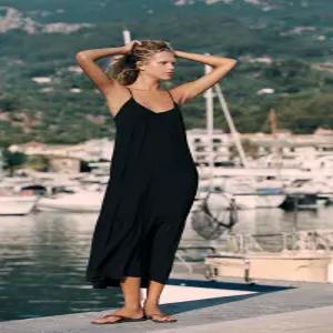 ZARA 프릴 루즈 미디 원피스 - 블랙 4772/202/800 110812