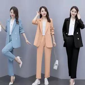 빅사이즈여성의류 오피스룩 양복 정장세트 봄가을 긴팔 싱글자켓 슬랙스 데일리
