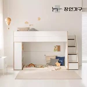 [장인가구](무료) 도담 어린이 높은 2층 수납 벙커침대 책장형 침대프레임 SS (수납계단)+낮은포켓