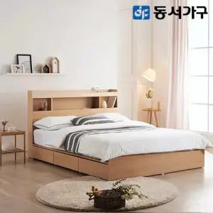 동서가구 타리아 LED 1단 3서랍 슈퍼싱글 SS 수납침대+편백황토숯 양면 매트리스 DF643181