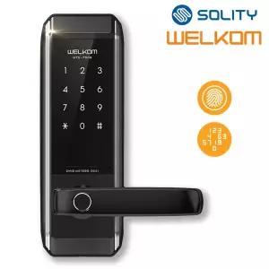 웰콤 WTS-750B 무타공 지문인식 도어록 0초바로잠금 지문스캔 0.9초 번호키 솔리티 현관문 디지털도어락