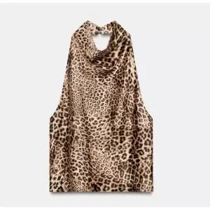 ZARA 애니멀 프린트 새틴 홀터넥 탑 - 표범 무늬 7092/625/051