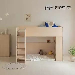 [장인가구](무료) 도담 어린이 높은 2층 수납 벙커침대 책장형 침대프레임 SS (전면계단)+낮은포켓