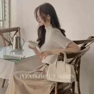 핫핑 [반팔버전] 포렌 플리츠 프릴 반폴라 티셔츠 블라우스