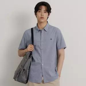 빈폴 멘 SS26 시어서커 마이크로 깅엄 반소매 셔츠 - 네이비 BC6465C42R
