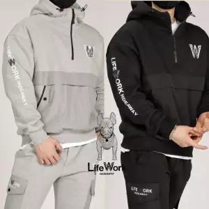 라이프워크 IW 3단 헤비 반집업 후드 트레이닝복 세트 - 학생 커플 단체 가을 남녀공용