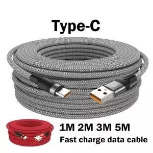 6A USB A to 타입 C 충전 연장 케이블 고속 충전기 나일론 데이터 1/2/3/5m 스마트 전자기기