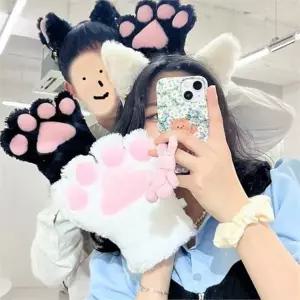 고양이 집사 발바닥 여성용 장갑 동물 겨울 코스프레 머리띠 성인용 애견