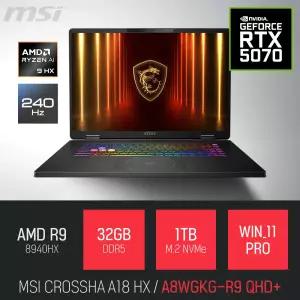 ⓒ MSI 크로스헤어 A18 HX A8WGKG-R9 QHD+ 32GB 1TB WIN11 / 18인치 편집 고성능 게임 AI 노트북