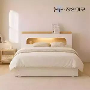장인가구 엘리베어 리프트업 LED헤드 빅수납 침대 프레임 서랍형 Q (높이 400)
