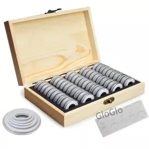 조정 패드가 있는 동전 보관함 조절 가능한 산화 방지 나무 기념 수집 케이스 50PCs