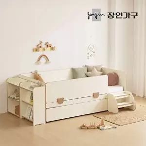 [장인가구](무료) 로빈 데이베드 슬라이드 2단침대 프레임SS+가드+선반2+스텝스툴