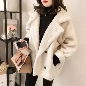 ANYOU  스웨이드 재킷  후리스  여성 겨울 루즈핏 무스탕 양털 겨울 신상 빅터틀넥 램스울코트 여오버핏BF