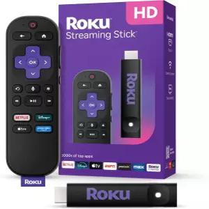 Roku 스트리밍 스틱 HD - 음성 리모컨 무료 및 라이브 TV가 포함된 장치