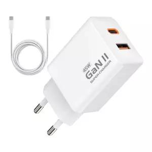 GaN2 초고속 멀티포트 USB충전기 45W PD PPS C타입 to C 1M 충전케이블 급속 아답터 노트북 핸드폰 태블릿