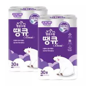 행운드림 땡큐 베이직 화장지 3겹 30롤 x 2팩 K 국내 제조로 믿고 쓰는 데일리 휴지