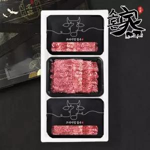 [바로배송][냉장][소돈가]1++ 투뿔한우 구이 모듬 선물세트(400gx3)1.2kg