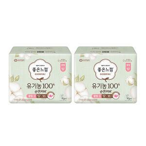 좋은느낌 유기농100%순면커버 날개형 울트라슬림, 중형, 18매, 2개