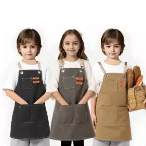 어린이 데님 앞치마 키즈 아동용 학생 아동 캔버스 앞치마 학습 어린이집 요리용 미술용 유치원
