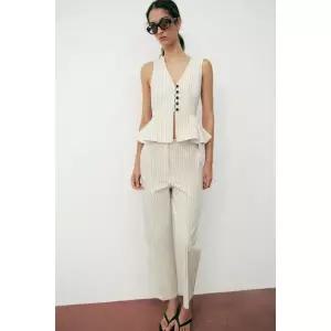 ZARA 자라 핀스트라이프 팬츠 크림 블랙 7714 461 070