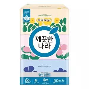 오피스넥스 깨끗한나라 부드러운 미용티슈(250매X3입)