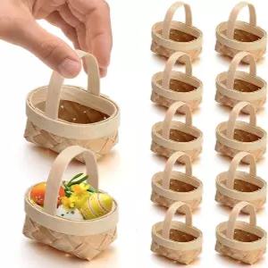손잡이가 달린 12Pcs 미니 피크닉 바구니 작은 직조 나무 베리 딸기 결혼식 파티를 위한 농가 장식용