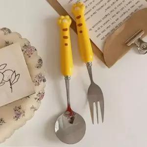 스푼 어린이 어린이수저 포크 노랑 숟가락 포크 세트