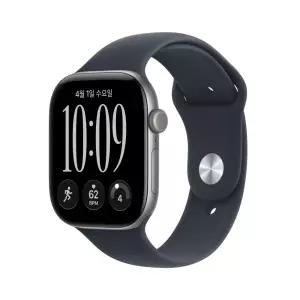 (1차 예약) 애플워치 12 GPS 46mm 스페이스 그레이 알루미늄, 네이비 블루 스포츠 밴드 (M/L) MJEJ4KH/A
