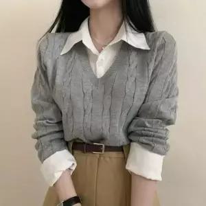 [다잇템]데일리 클래식 청순 셔츠 레이어드 니트
