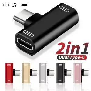 USB C 분배기 유형 남성-듀얼 여성 어댑터 2 in 1 헤드폰 충전기 변환기 전화 TypeC 포트