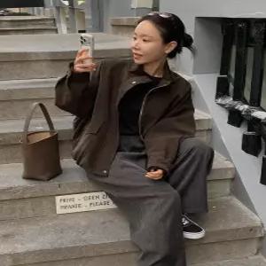 테르 브라운 레더 블루종 자켓 (one color)