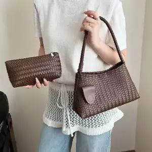 짜임 가죽 숄더백 지퍼 파우치 세트 여성 토트백 오피스룩 데일리 가방 투인원 구성
