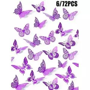 12/120pcs 3D 나비 벽 장식 스티커 생일 파티를위한 분리형 보라색 결혼식 선물 꽃 방