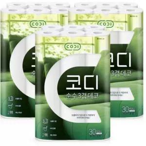 코디 순수 3겹 데코 30M 30롤x3팩 /두루마리 휴지 {QHJ}