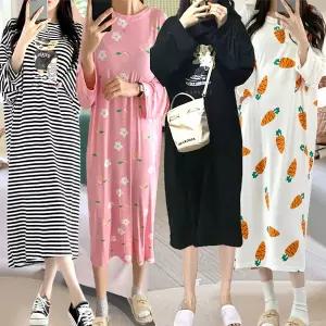 심플나염롱원피스/수면잠옷/곰돌이원피스잠옷/롱맥시/빅사이즈/긴팔/루즈핏/오버핏/단가라/봄신상/반팔12