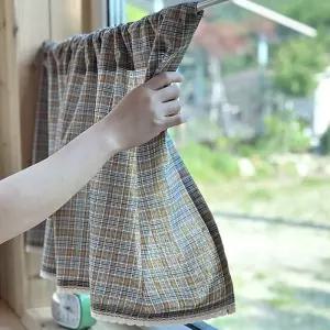 베이지 체크 커튼 140cm 바란스 창문형 2size 가리개