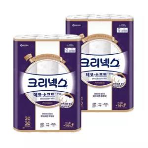 크리넥스 3겹 데코앤소프트 화이트 25M 30롤 2팩