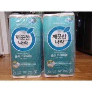 깨끗한나라 3겹 순수프리미엄 더 클래스 롤화장지 30m X 30롤 1+1팩
