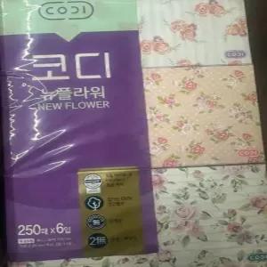 [코디] 뉴플라워 미용티슈 250매 x 6입 1팩+1팩 (총 2팩)